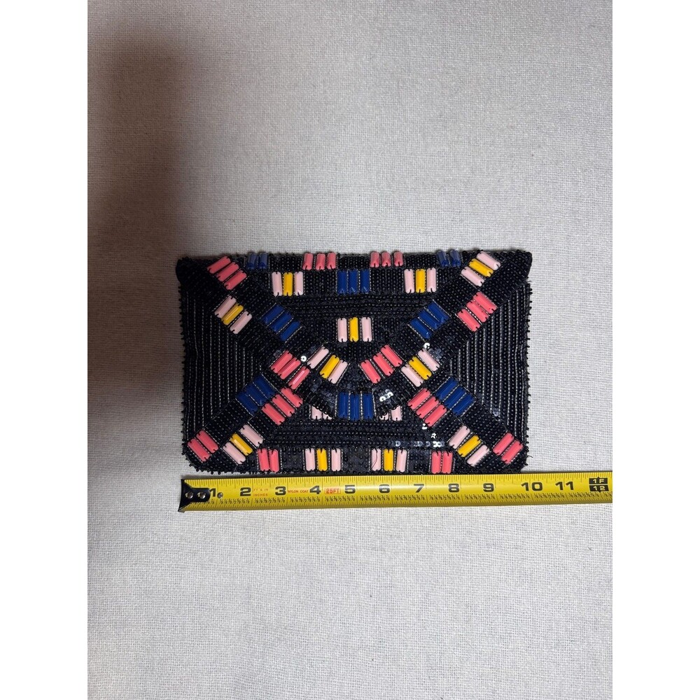 Urban Expressions Beaded Sequin Envelope Clutch Black Multicolor Evening Bag - Picture 6 of 7